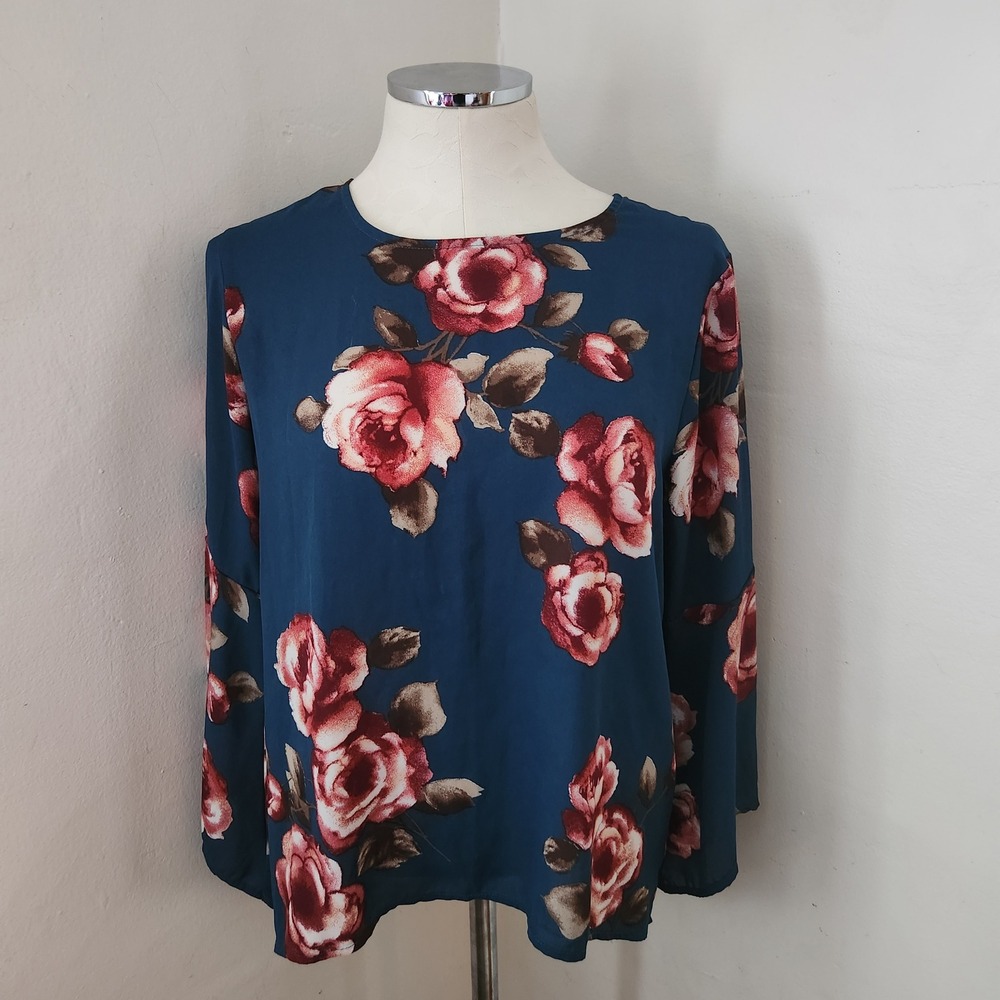 Liberty Love Teal Floral Blouse Women's‎ Size Medium